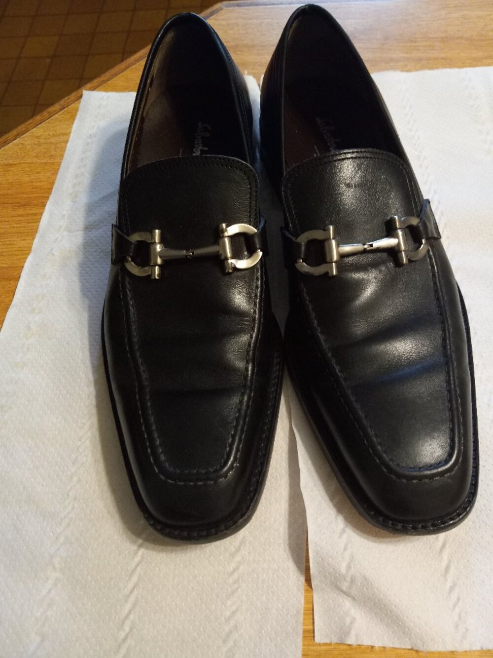 Salvatore Ferragamo Mens Black Leather Loafers Shoes Size 8 D Made in Italy